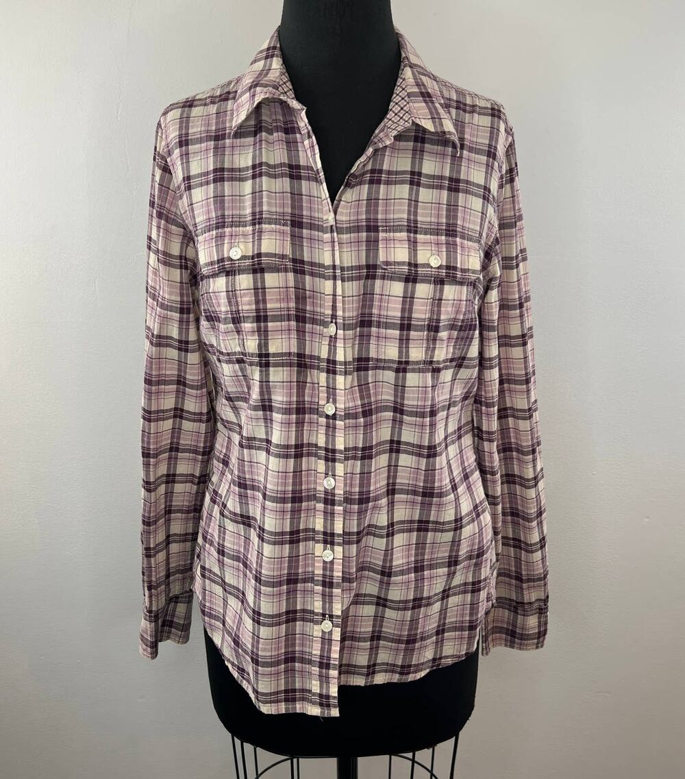 LUCKY BRAND Pink Plaid 100% Cotton Button-Up Long Sleeve Shirt Western Cowgirl M